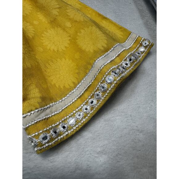 Sulu Collection Embroidered Tunic Top Yellow Beaded Mirror Trim Silk Blend Sz 6 - Picture 4 of 9